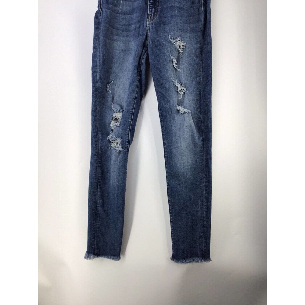 Bridge by Gly Mid Rise Ankle Skinny Jeans Sz 26X29 Distressed Ripped Raw Hem - Picture 7 of 11